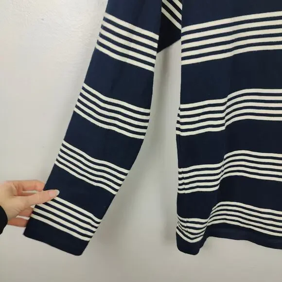 Kule The Boyfriend Top Womens Small Navy Stripe Cream Stripe Long Sleeve Preppy - Picture 4 of 9
